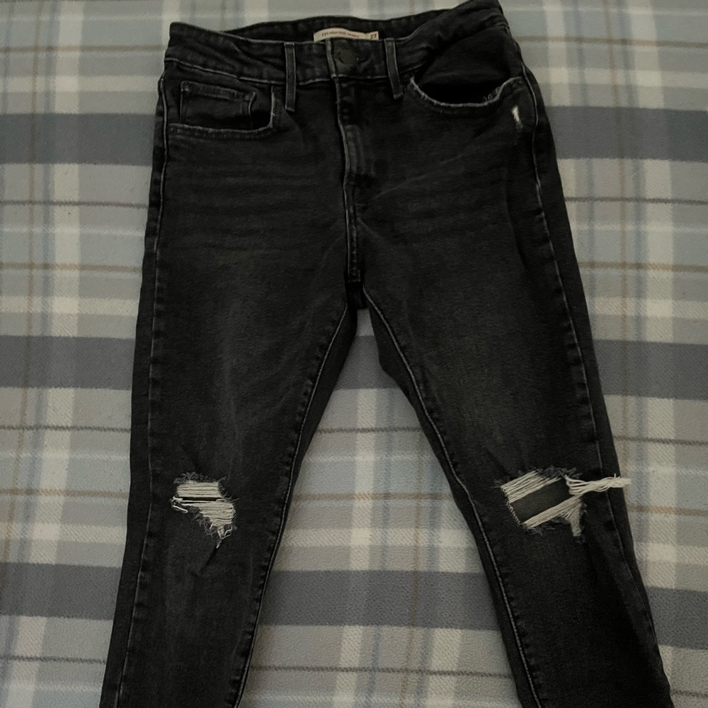 Levi high rise dark grey skinny jeans